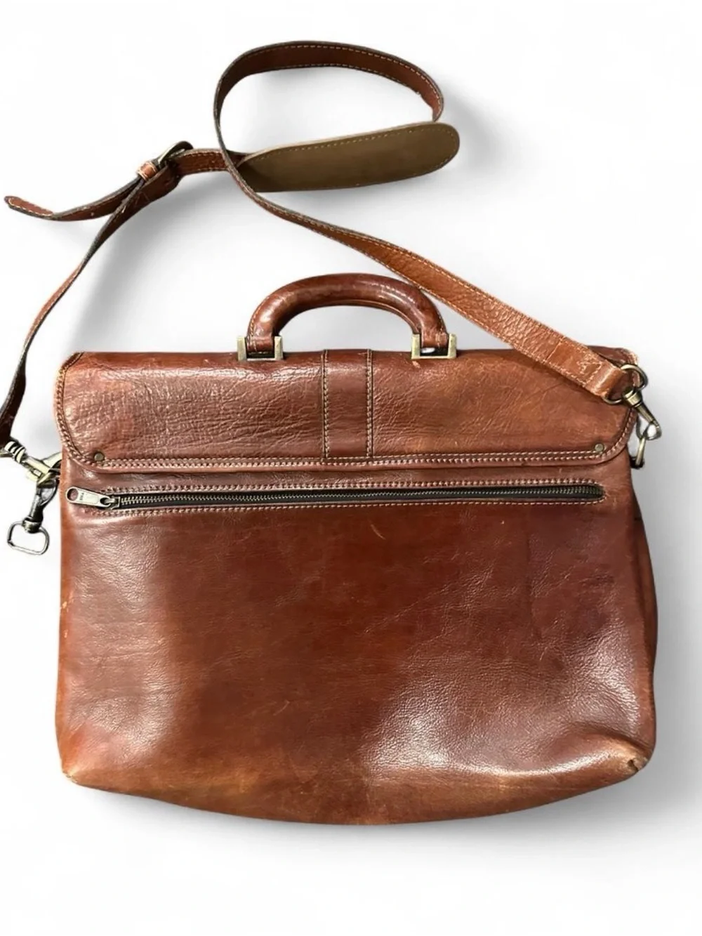 Tumi Chestnut Brown Leather Briefcase with Adjustable Shoulder Strap